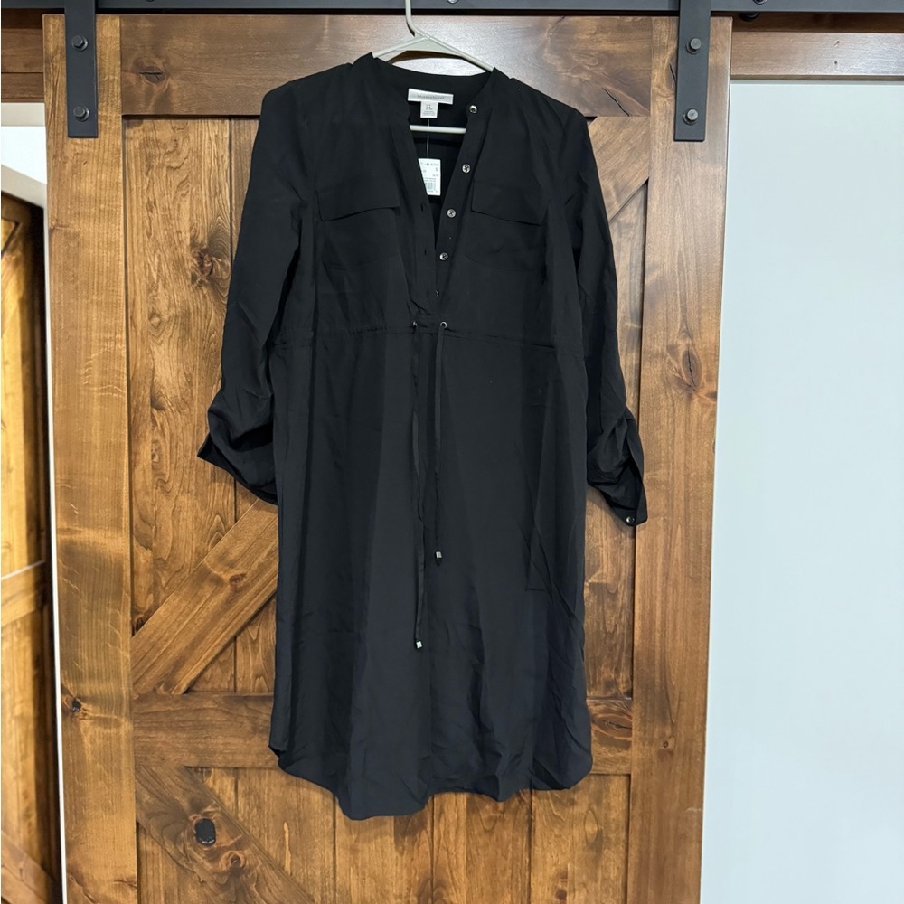 Motherhood Black Button-Up with drawstring waist